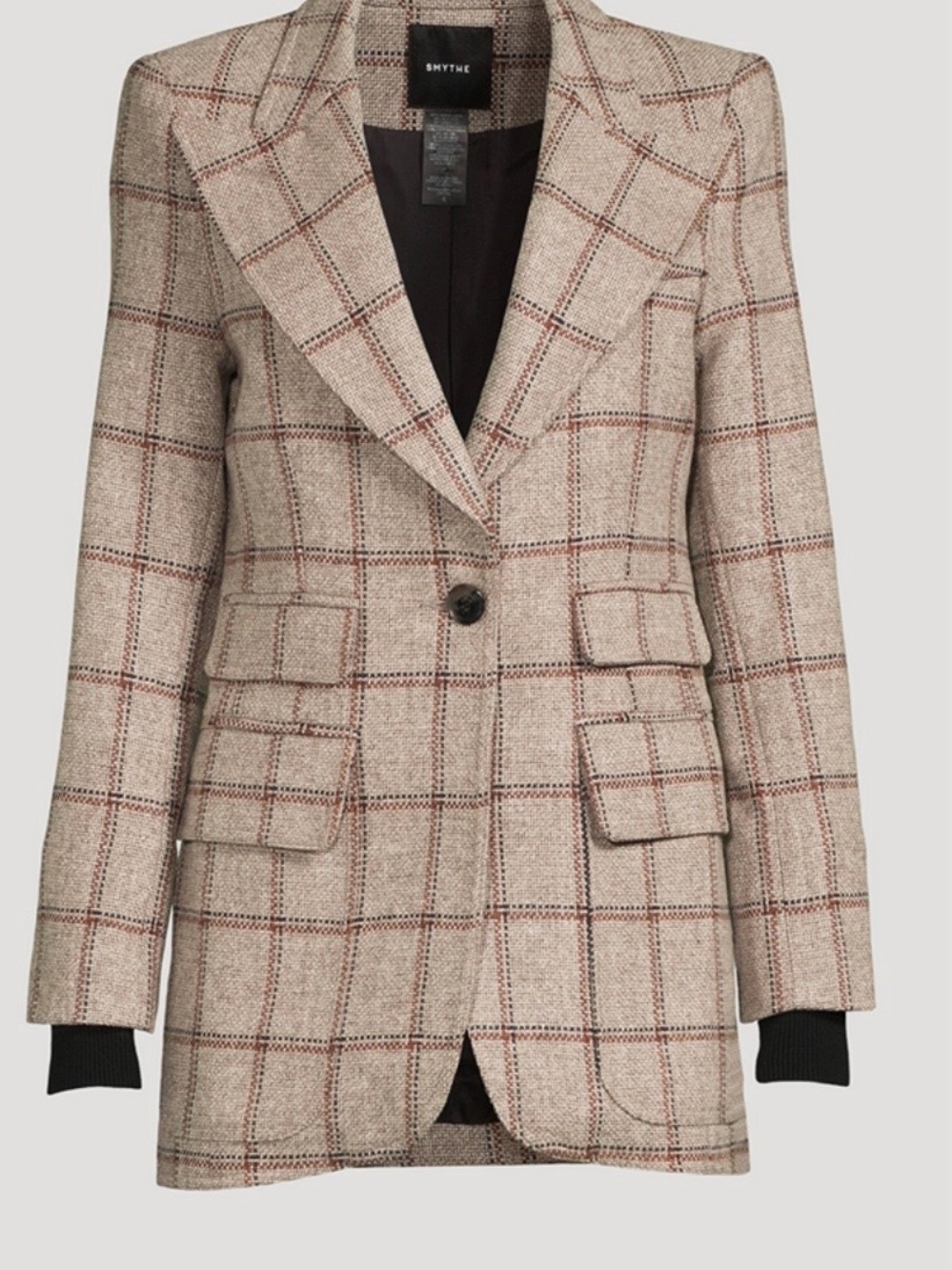 Smythe Beige Plaid Single-Button Wool Blazer